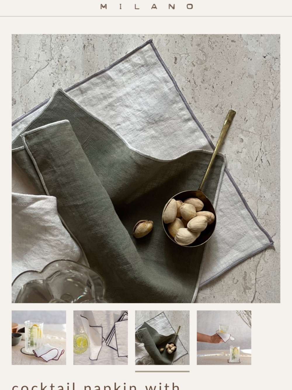 Once Milano Beige Cocktail Napkin with Mustard Trim - Picture 3 of 13